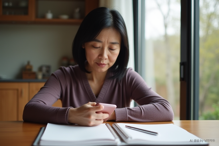 A Korean woman in her 50s who thinks calmly rather than immediately responding to a request message.