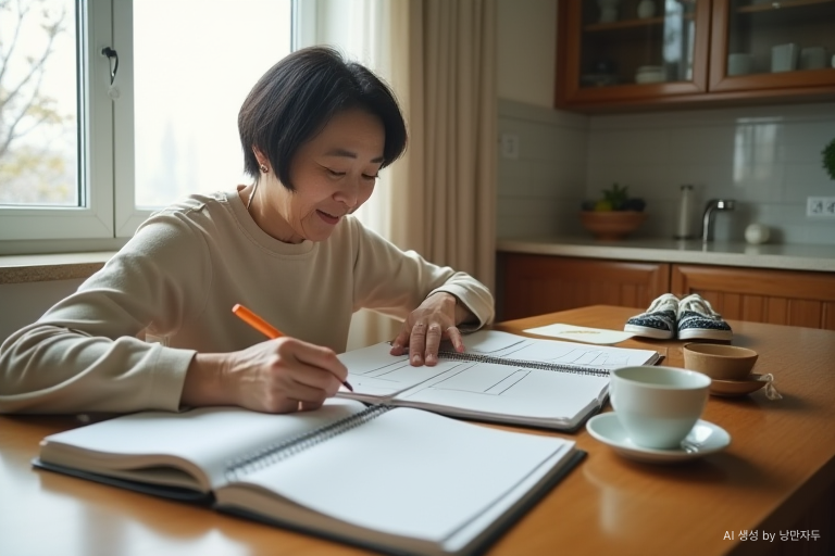A Korean woman planning a realistic weekday after retirement