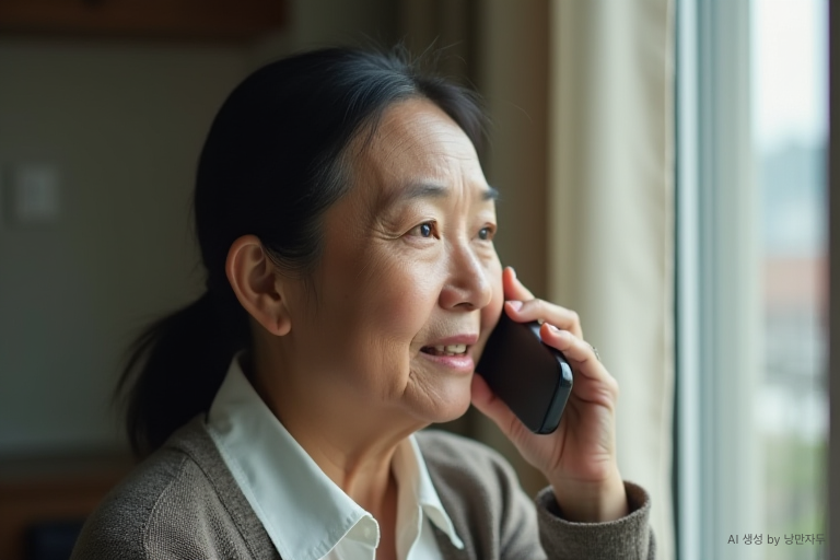 A Korean mother in her late 50s who calmly listens to her adult children.