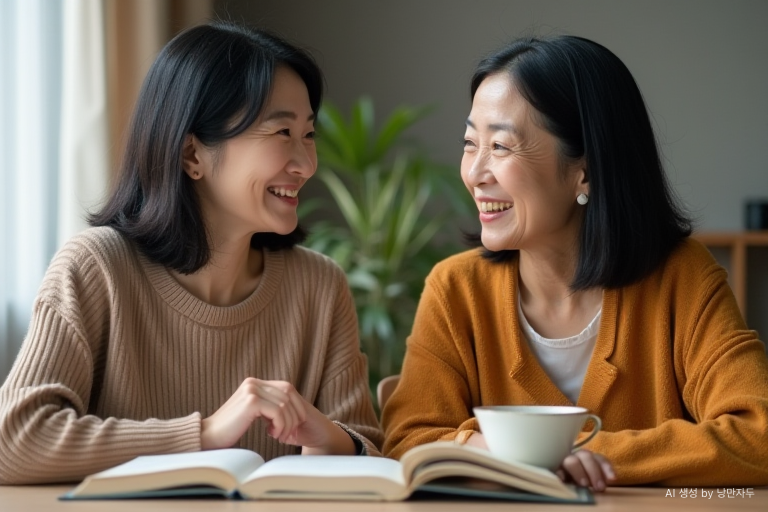 Korean women in their 50s and 60s enjoying their day at a local book club