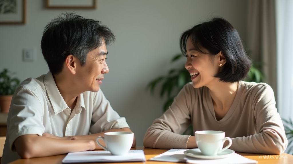 A Korean couple in their late 50s asking each other about their thoughts on life after retirement.