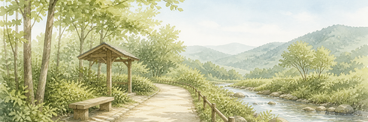 Illustration of a calm landscape that calms the mind at the end of writing