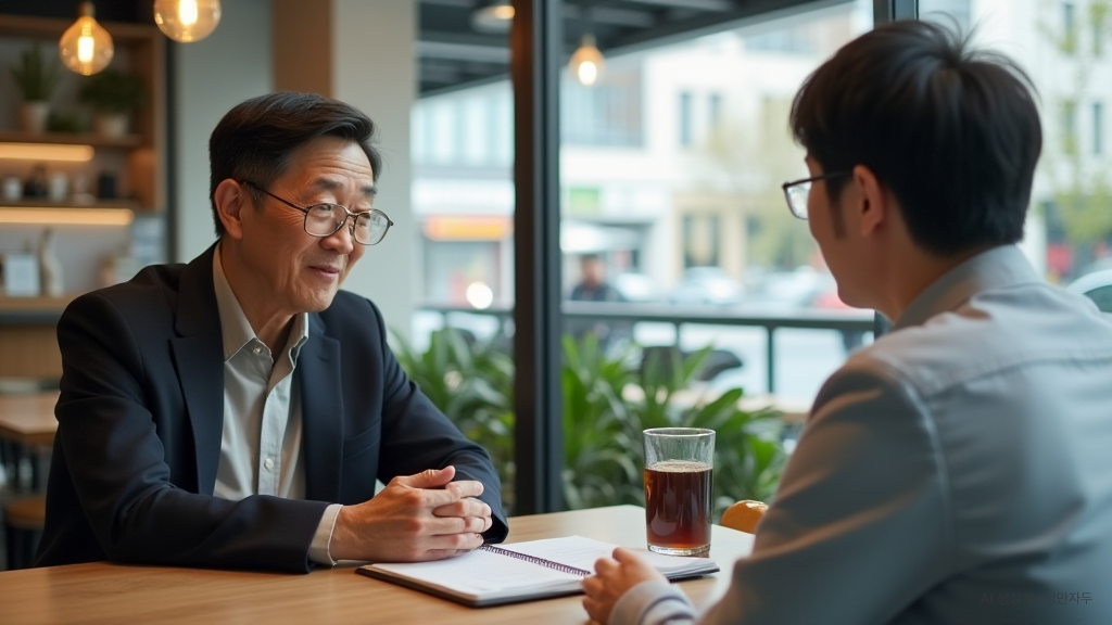 A Korean man in his late 50s calmly explaining the scope of his request after retirement.