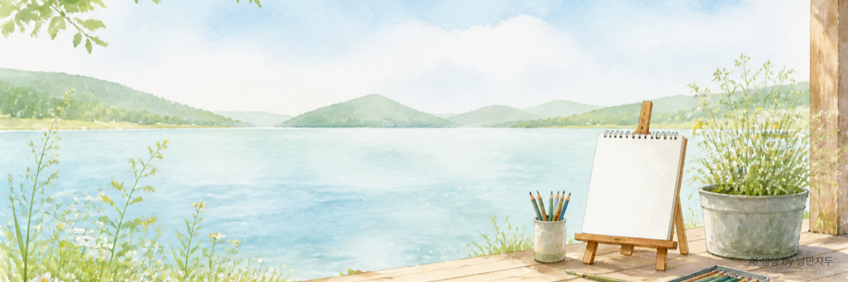 Illustration of a calm landscape that calms the mind at the end of writing
