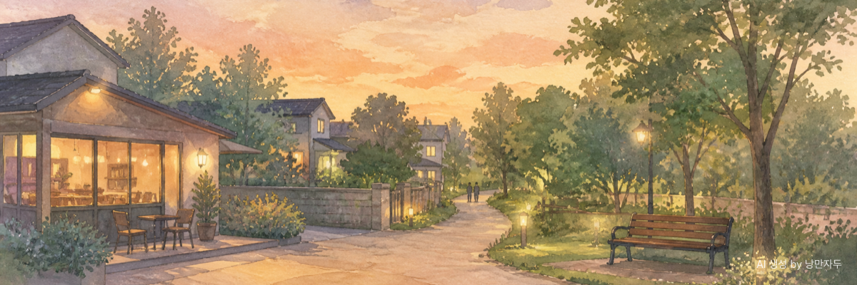 Illustration of a calm landscape that calms the mind at the end of writing
